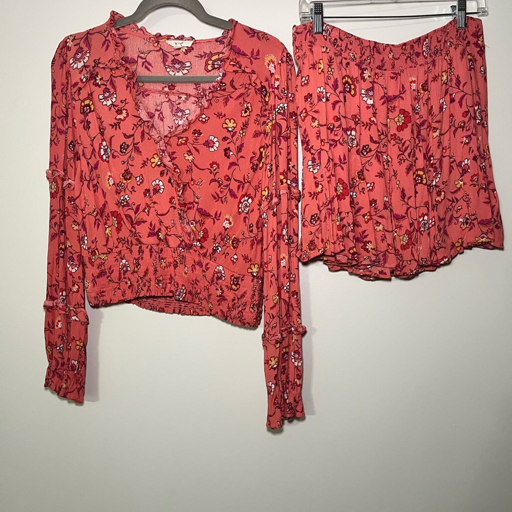 Floral Pink Top & Skirt (with Attached shorts)